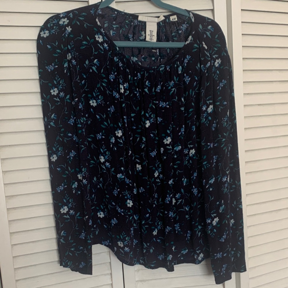 H&M Navy Floral Blouse